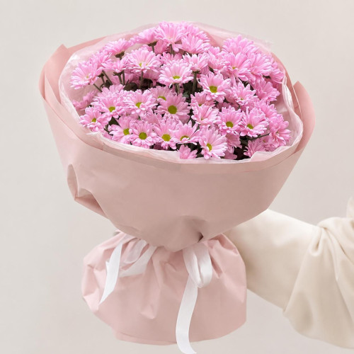 «Atmosfera rosa» — bouquet di crisantemi rosa tenue «Atmosfera rosa» — bouquet di crisantemi rosa tenue