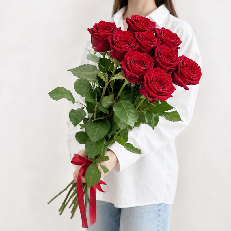 Blumenstrauß aus 9 roten Rosen 100 cm „Aufrichtige Gefühle“ Blumenstrauß aus 9 roten Rosen 100 cm „Aufrichtige Gefühle“