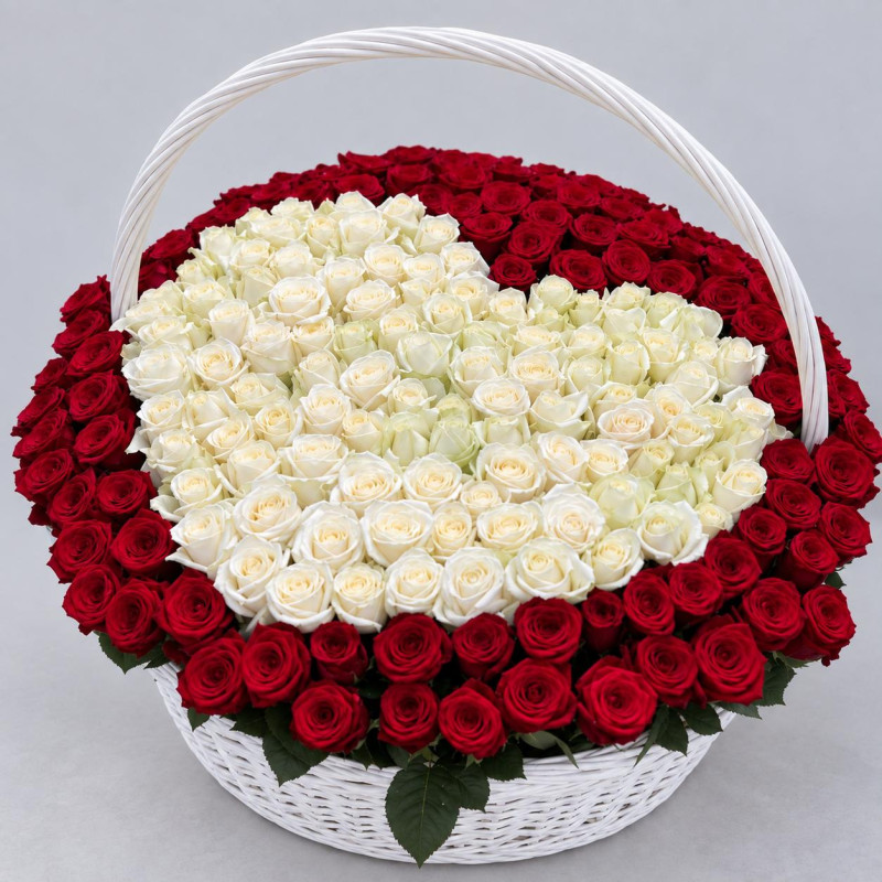 Korb „Herz für dich“ — 151 Rosen mit einer Länge von 50 cm
