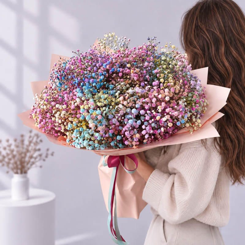 “Colorful Dreams” Bouquet — an airy bouquet of 25 multicolored gypsophila stems